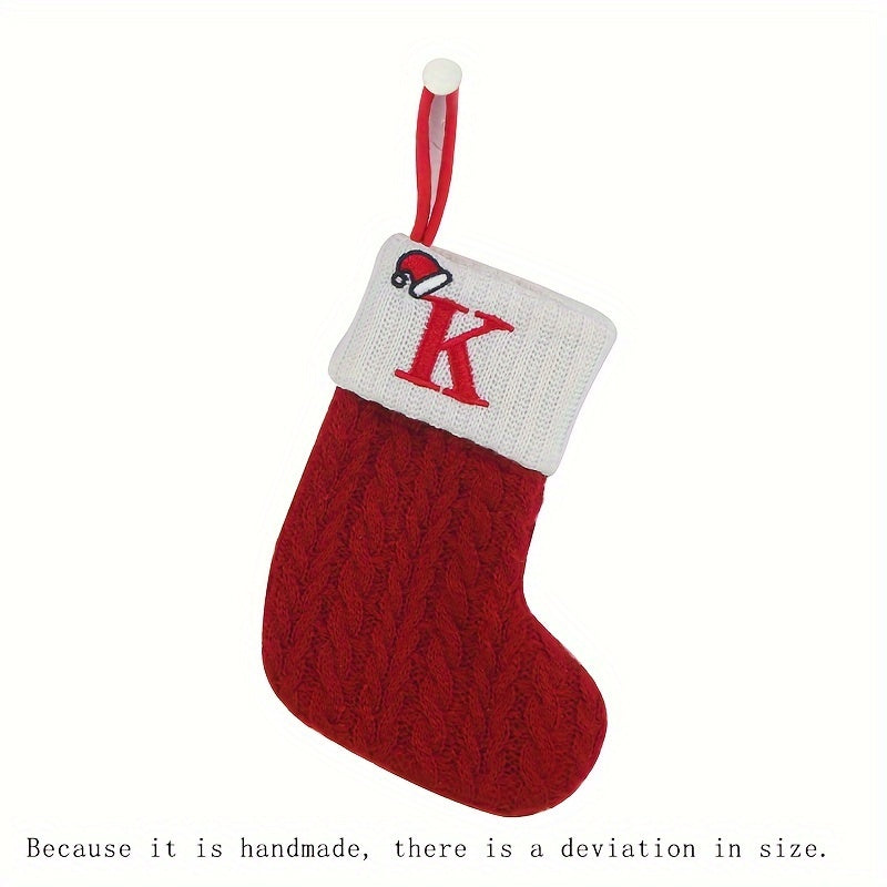11 Inch Christmas Stocking with Knitted Alphabet Design for Hanging or Gift Bag Polyester