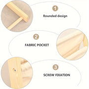 Wood Bookshelf with Fabric Pockets and Rounded Edges for Kids Storage