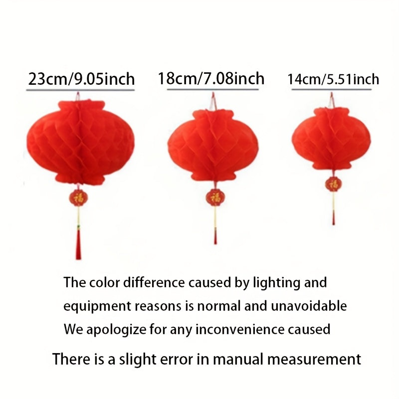 10 Red Honeycomb Paper Lanterns for Festive Home and Garden Decor