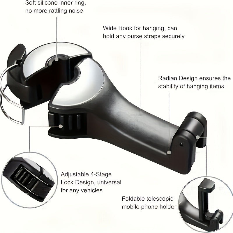 Adjustable Car Phone Holder with Headrest Mount Durable ABS Waterproof for Vehicles