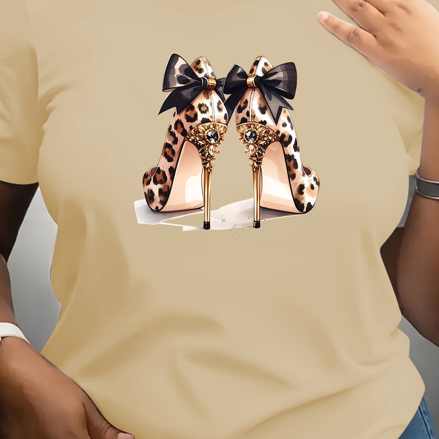 Plus Size Women's Leopard Print Short Sleeve T-Shirt White Casual Summer Wear