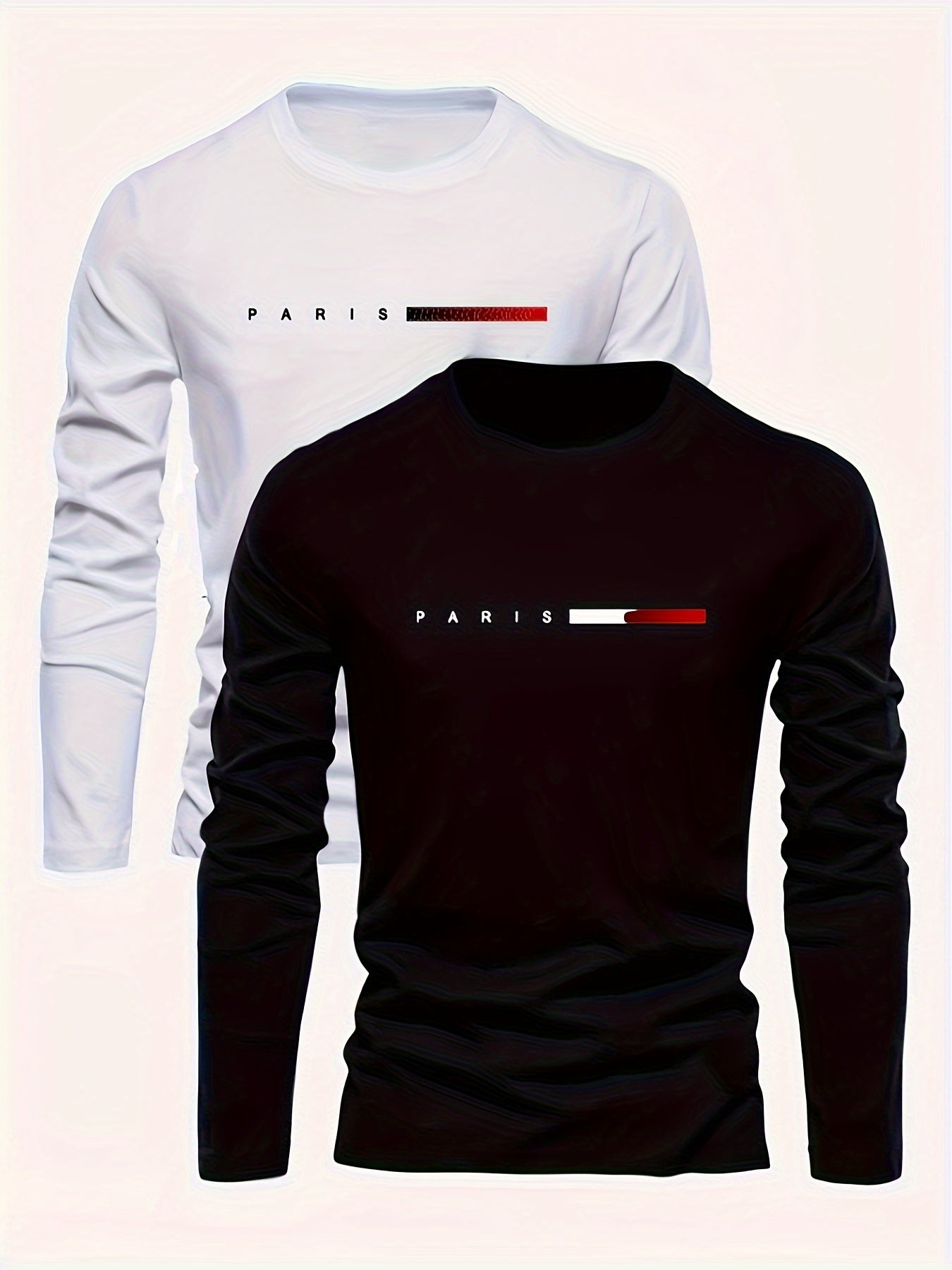 Men's Long Sleeve T-Shirts Set of Two Breathable Crew Neck Casual Tops in Royal Blue and Black