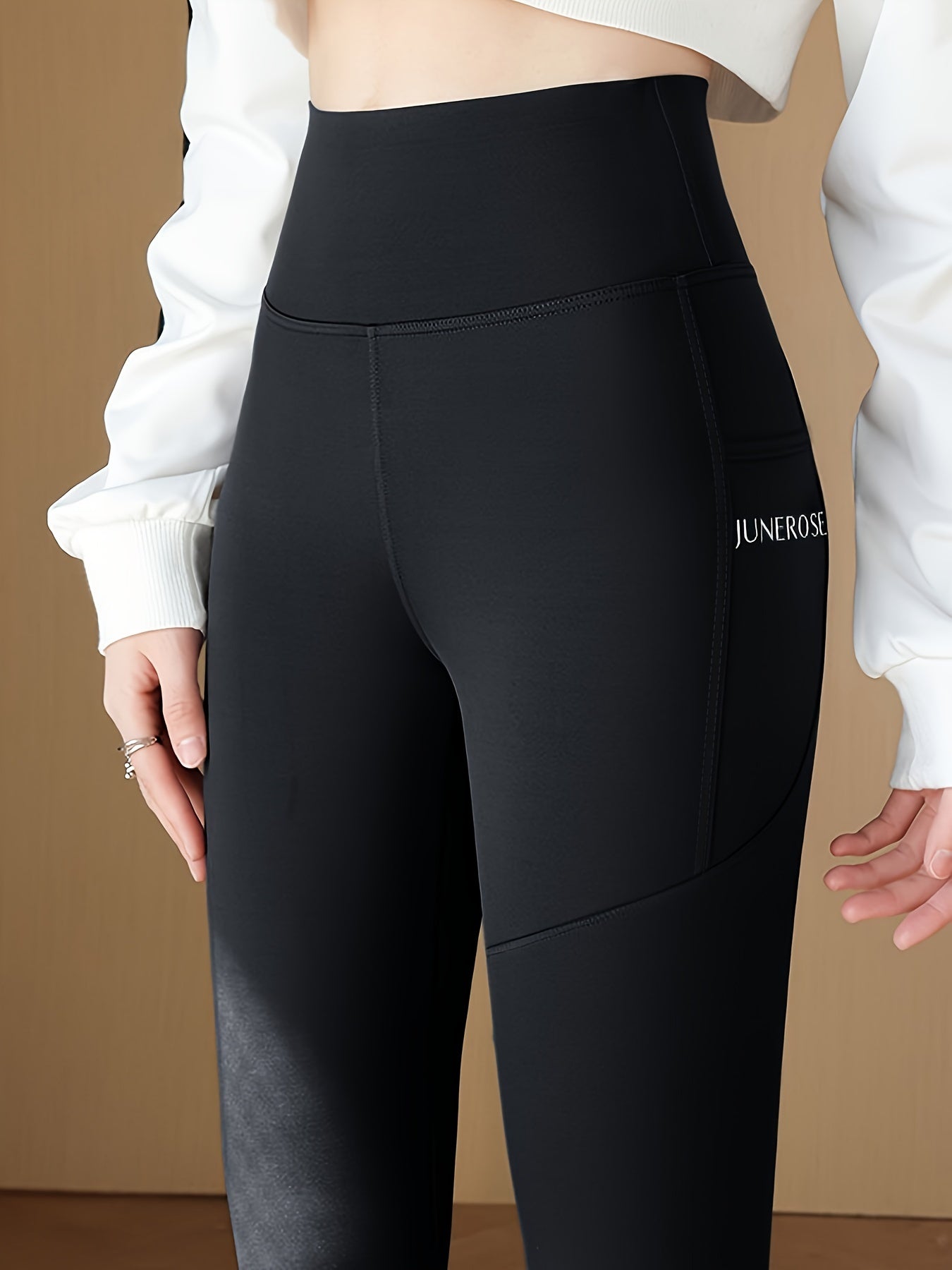 Women's High Waist Compression Leggings Tummy Control Pockets Solid Color