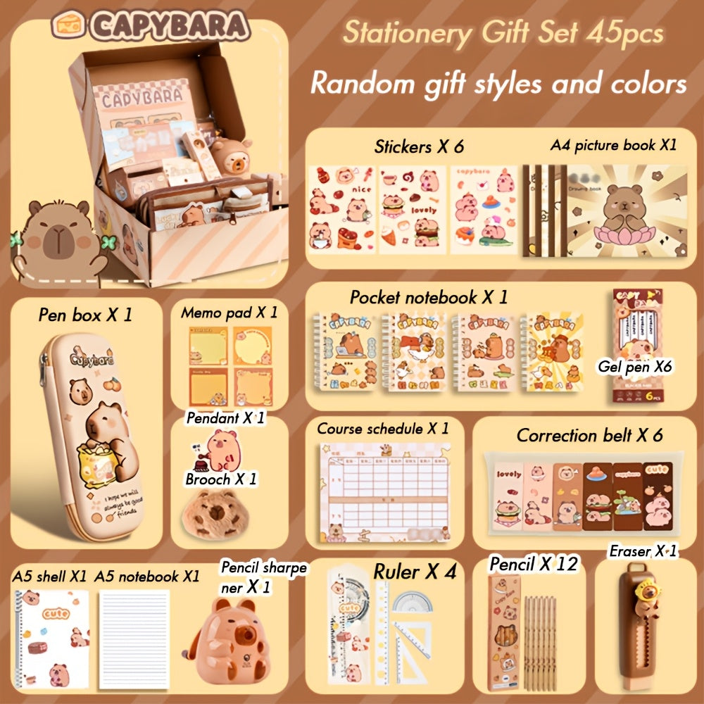 Capybara Themed Stationery Gift Set Notebooks Pens Paper Clips Accessories for Students and Animal Lovers
