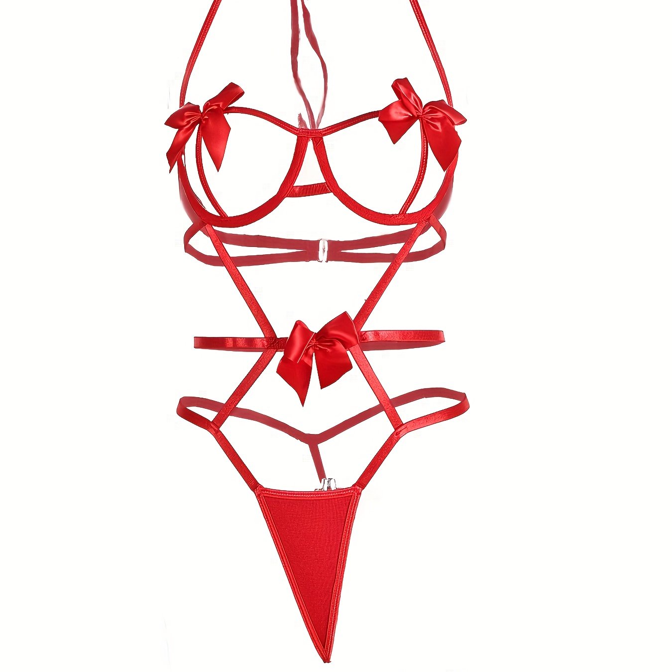 Jozibali bog'ichli teddy, ochiq chashka halter va oyoq halqalari bilan.