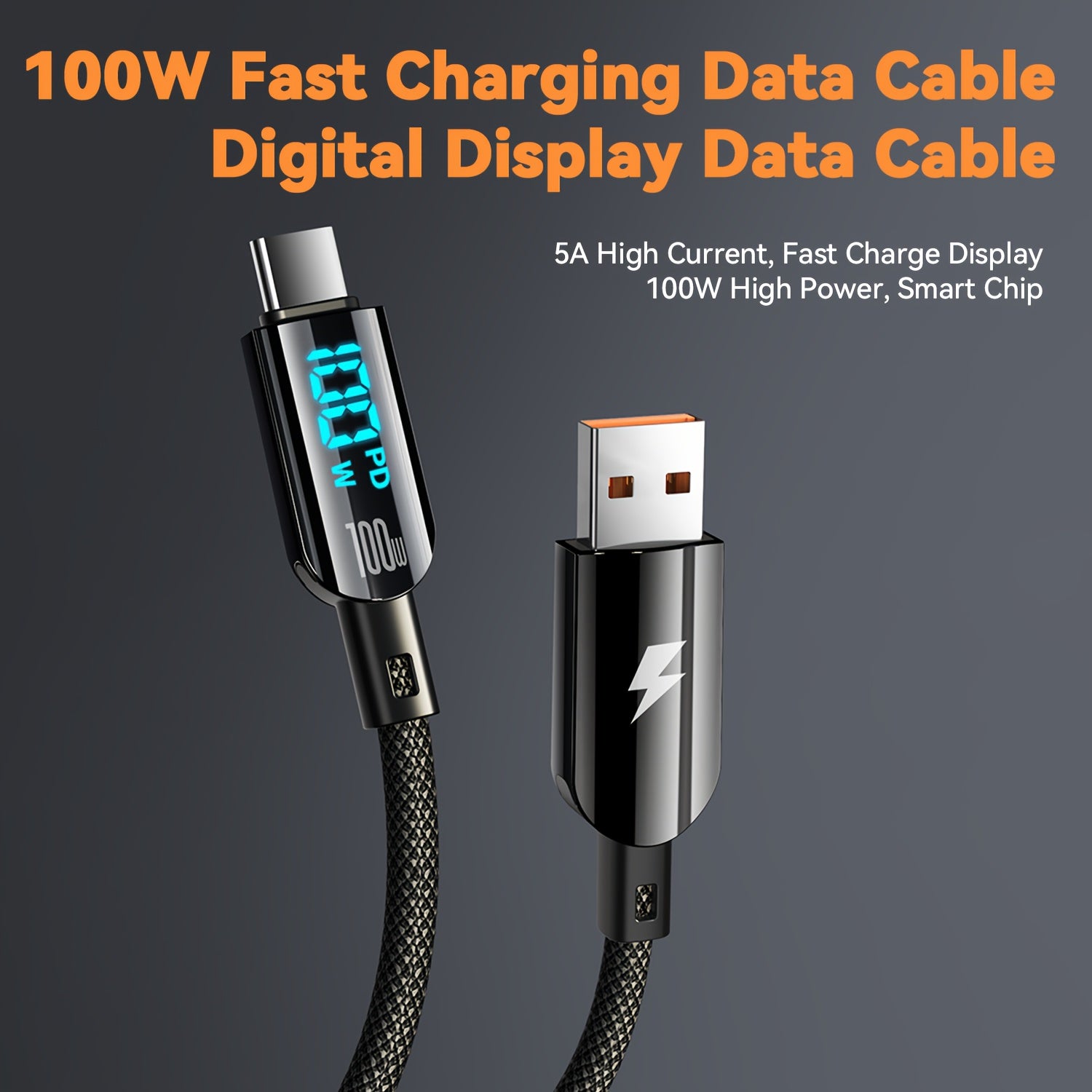 100W USB-A to Type C Fast Charging Data Cable for Smartphones and Devices