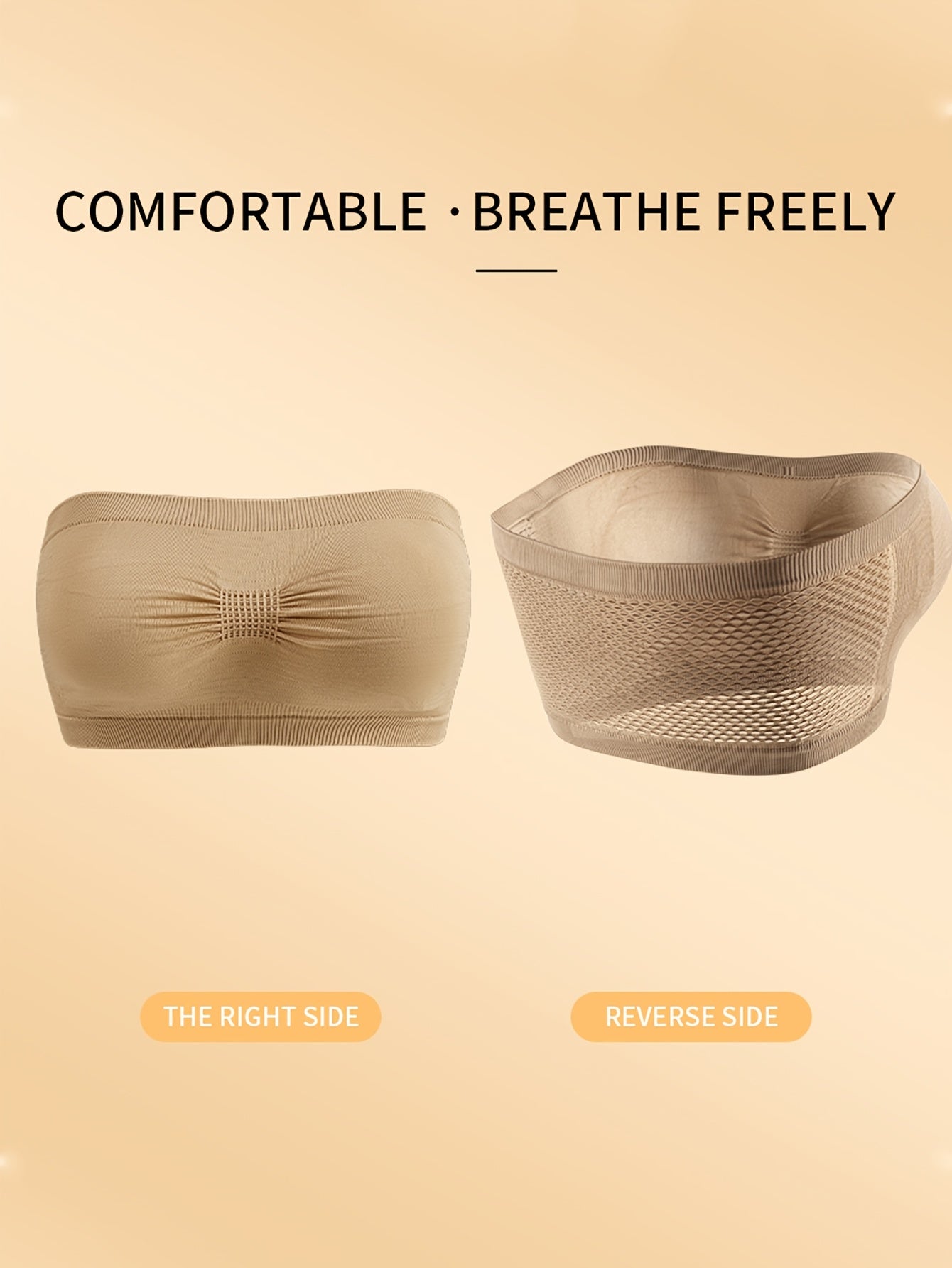 Women's Solid Color Strapless Crop Top Set with Breathable Non-Slip Bra