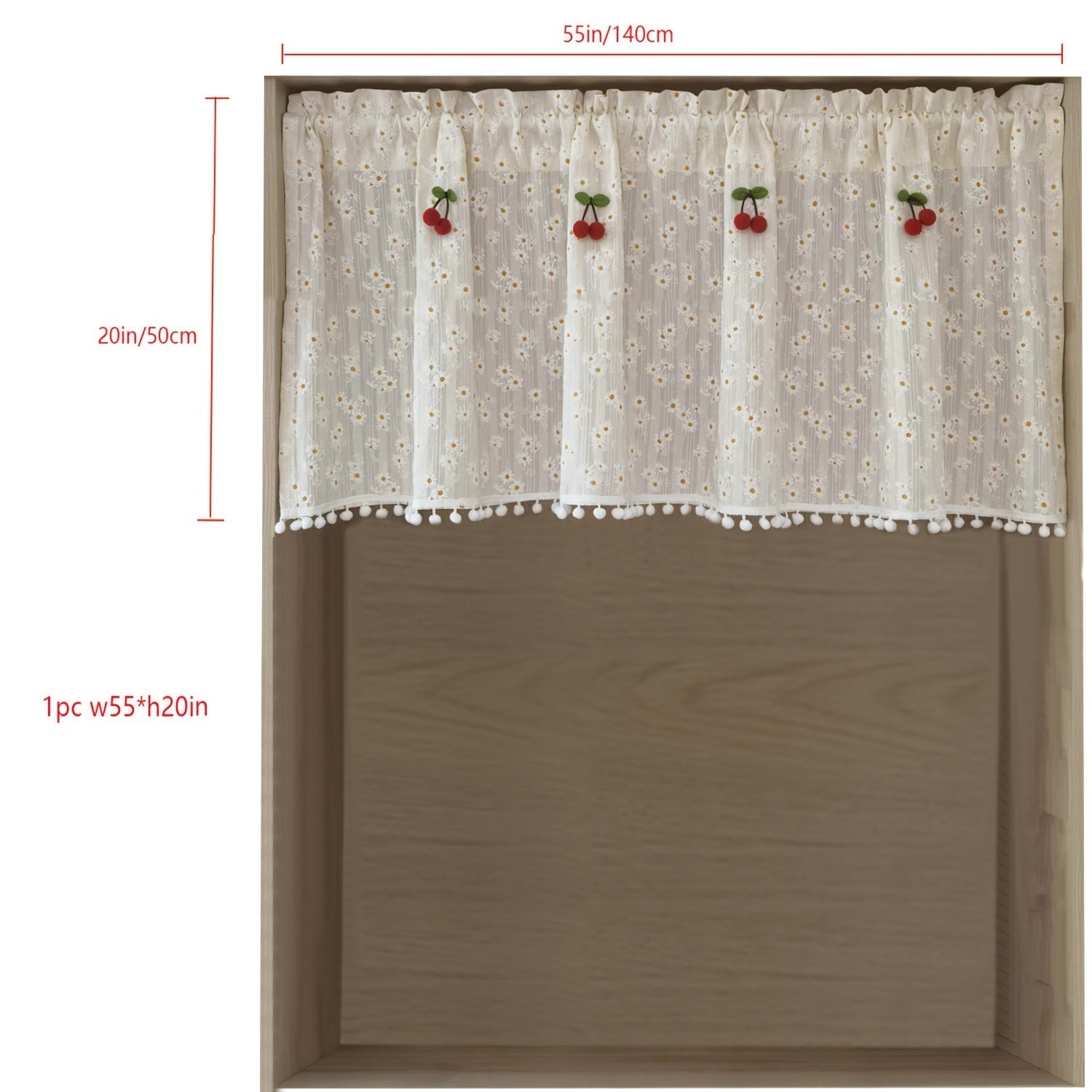 Country Chic Red Daisies and Cherries Curtains with Rod Pocket for Kitchen and Porch