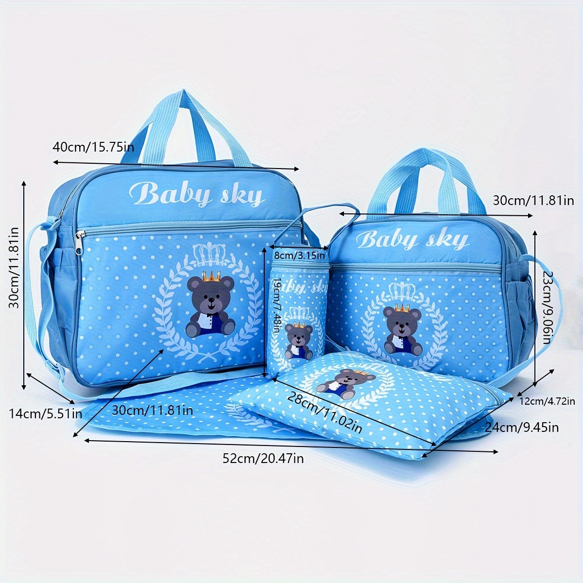Five-Piece Bear-Printed Diaper Bag Set Large Capacity Multifunctional Mommy Bag