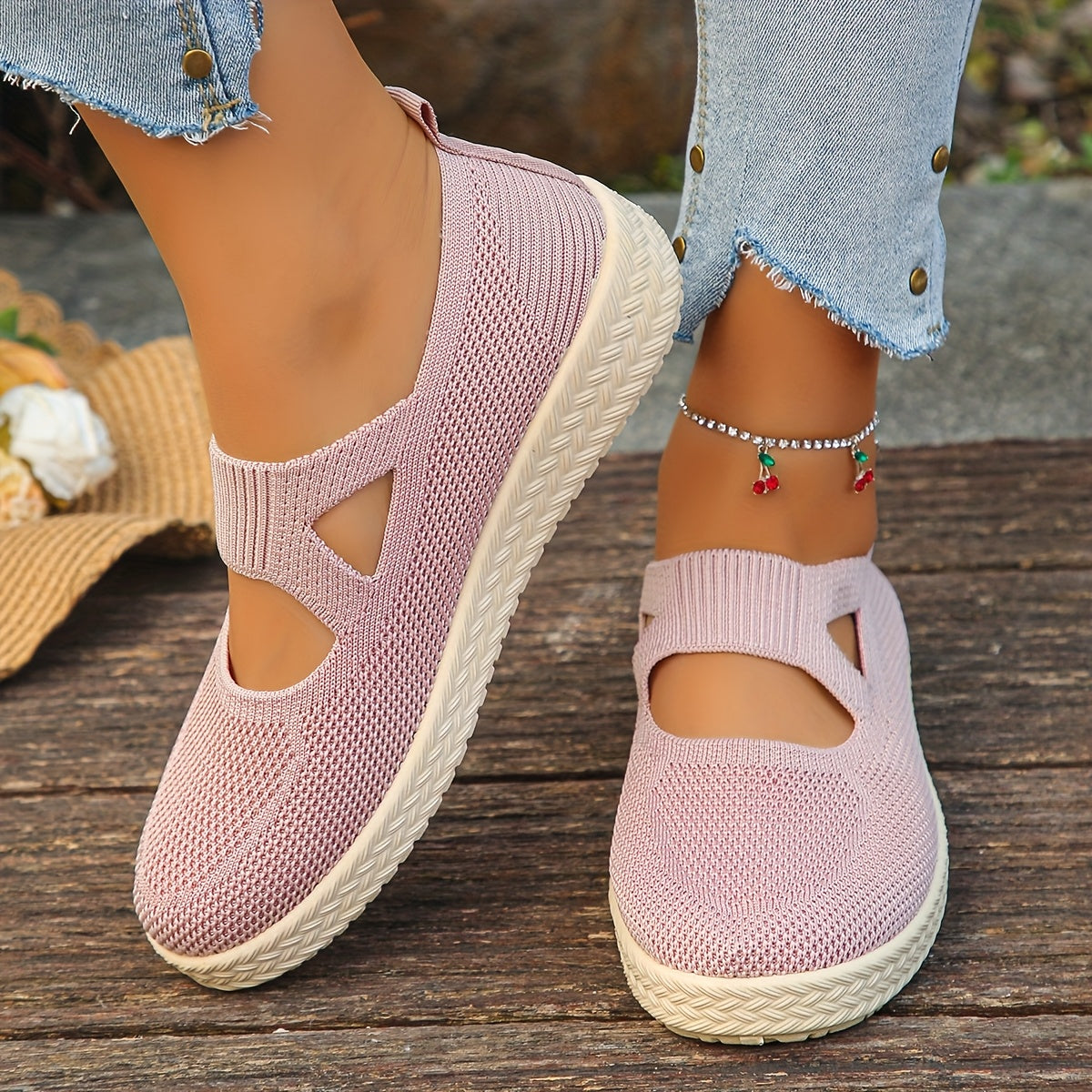 Women's Slip-On Flat Shoes Breathable Knit Comfortable All Seasons