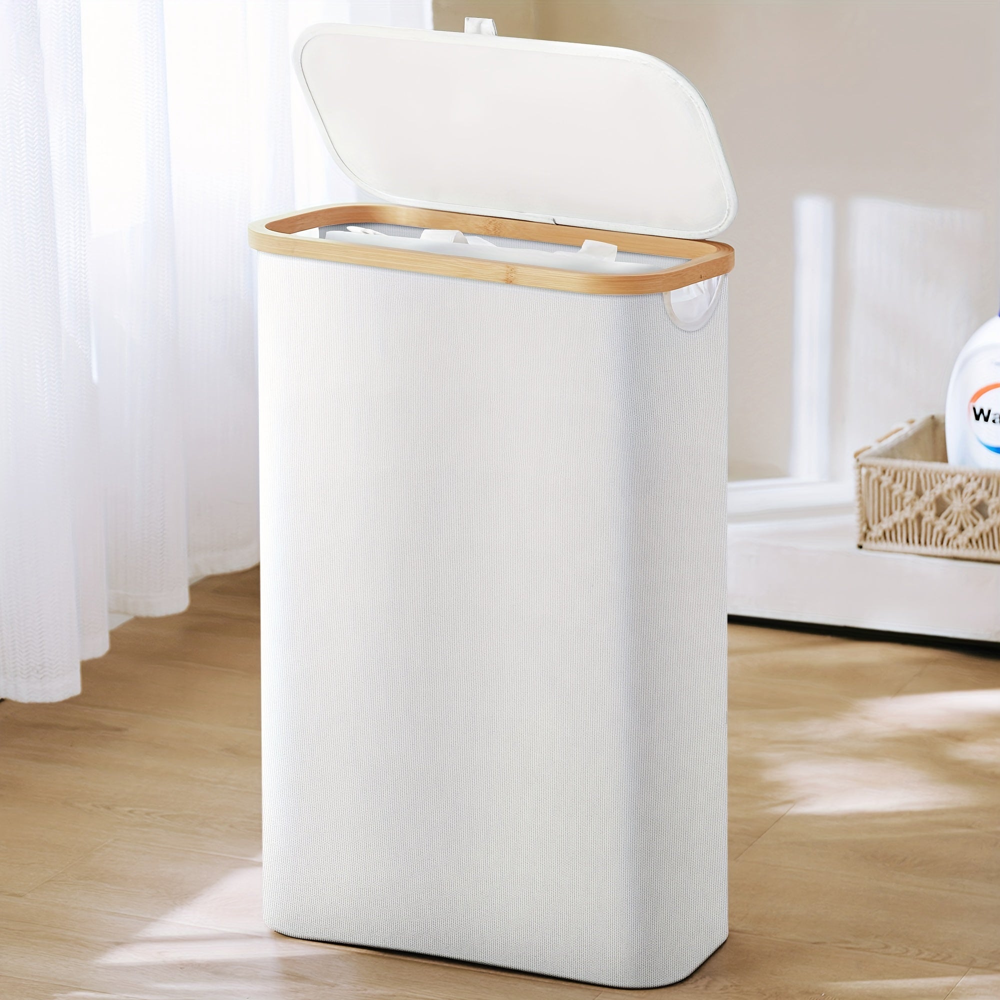 Large Foldable Laundry Hamper with Lid and Removable Inner Bag in Black Grey or White