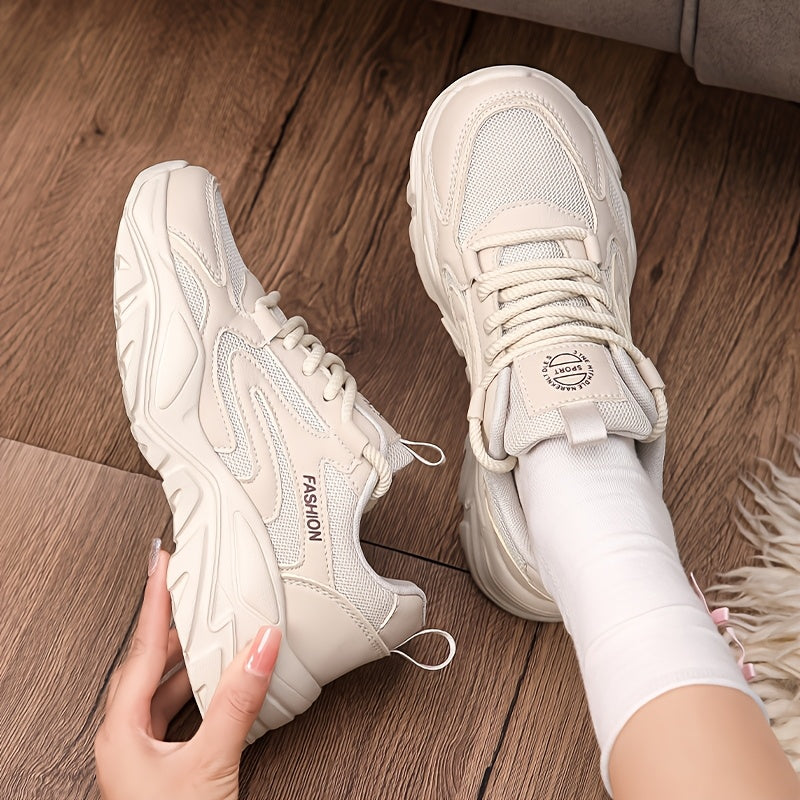 Women's Casual Chunky Sneakers Breathable Mesh Faux Cover Low-Top Lace-Up
