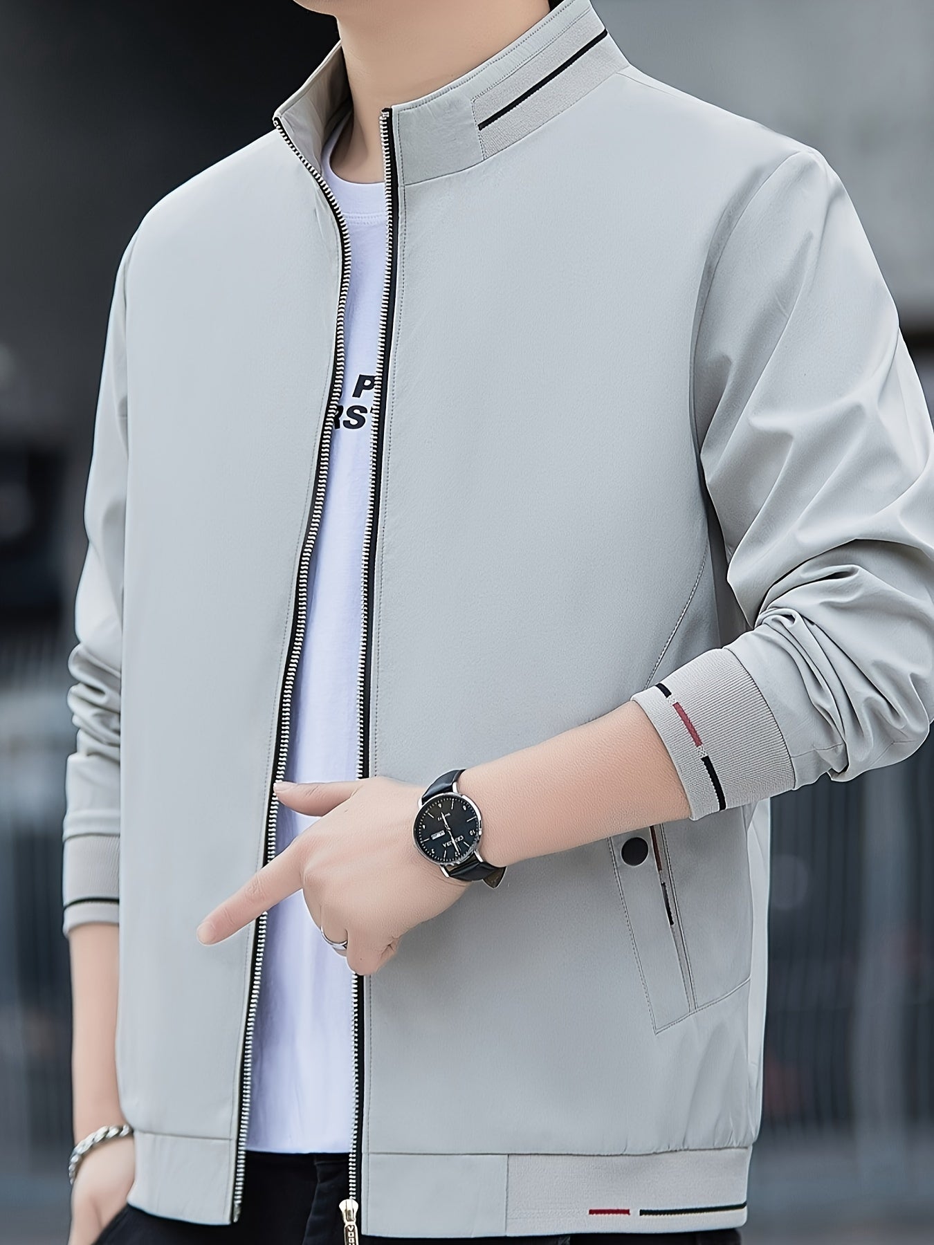 Erkaklar uchun tasodifiy shamol to'suvchi kurtka, zip-up yopilishi va turli xil yelka - sovg'a sifatida mukammal