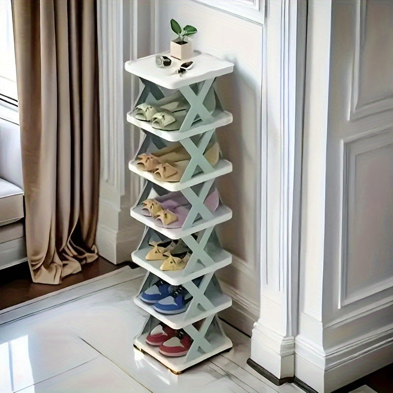 9-Layer Stackable Plastic Shoe Rack Vertical Organizer Space-Saving Floor Mount
