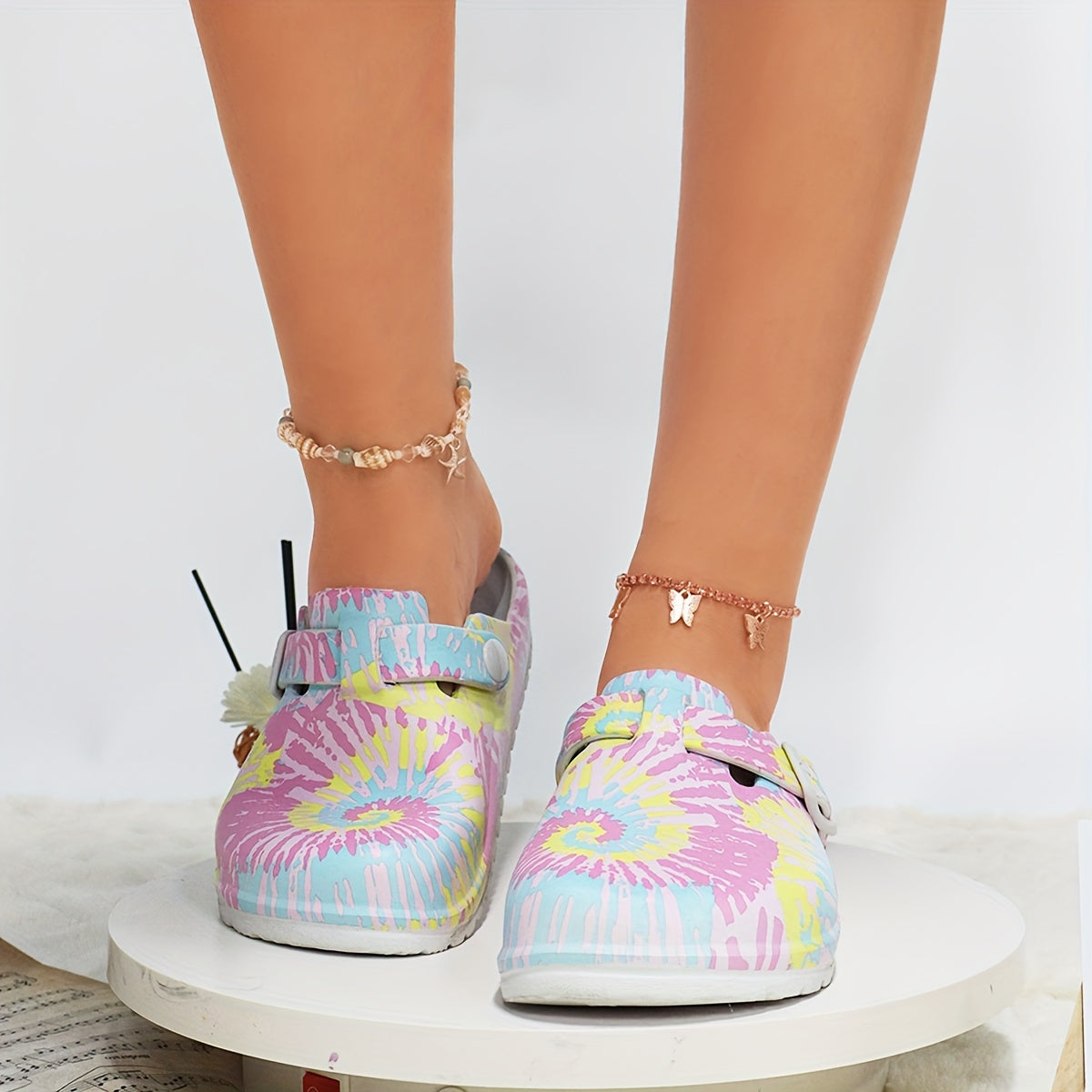 Women's Floral Print Mary Jane Slip-On Nurse Lab Shoes Non-Slip EVA