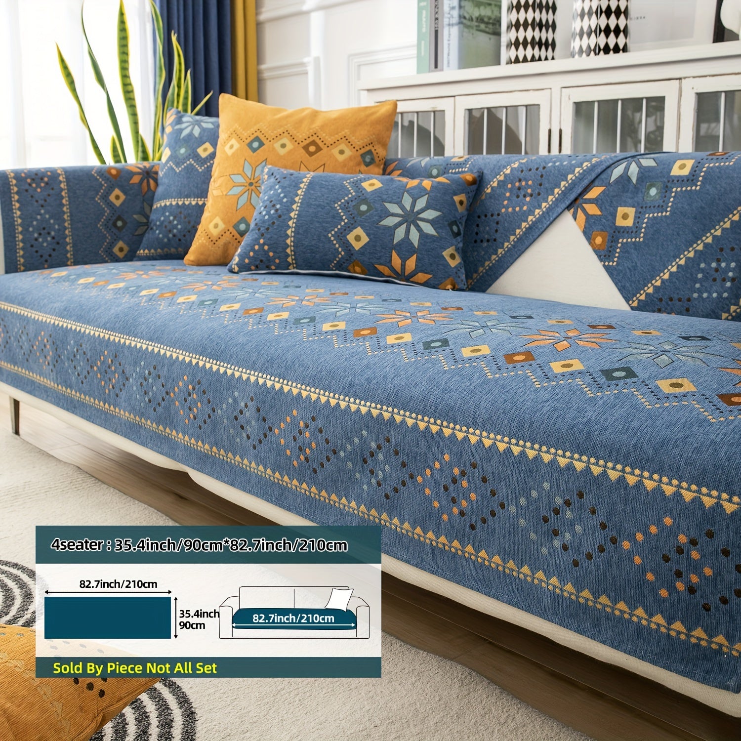 Bohemian Chenille Sofa Slipcover with Geometric and Floral Patterns for All-Season Use