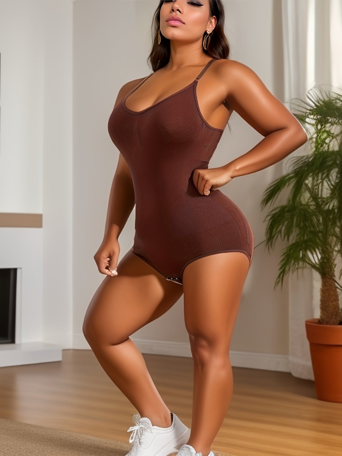 Women's Brown Slimming Body Shaper Jumpsuit Tummy Control Hip Lifter XS-XXL Nylon Blend