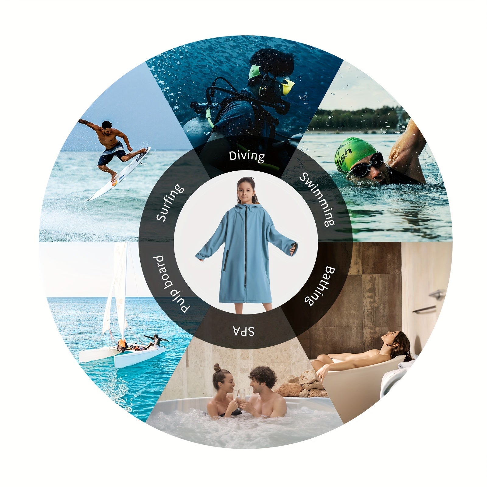 Zamonaviy suv o'tkazmaydigan o'zgarish xalat, mo'ynali ichki qismi, boshliq, kosmik mavzu, 240gsm, uyda va ochiq havoda, shamol o'tkazmaydigan va iliq.