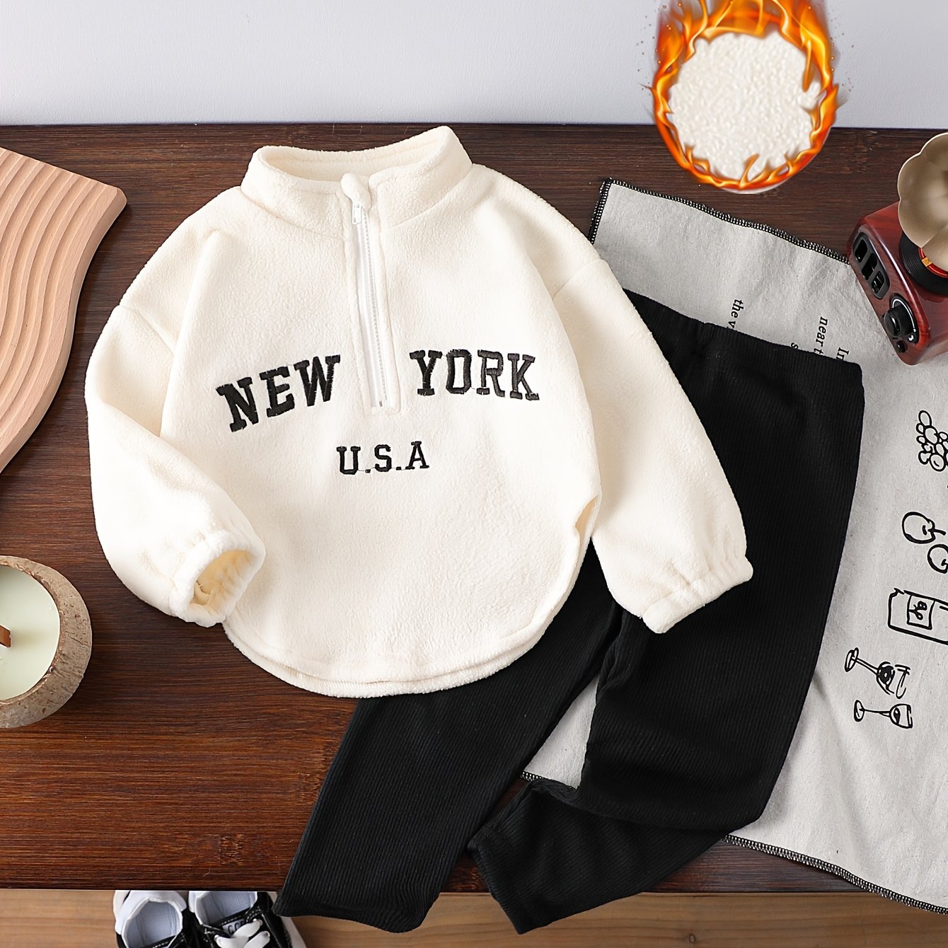 Girls Kids 2-Piece Set Fall Winter Street Fashion Letter Embroidery Zipper Slim Trousers