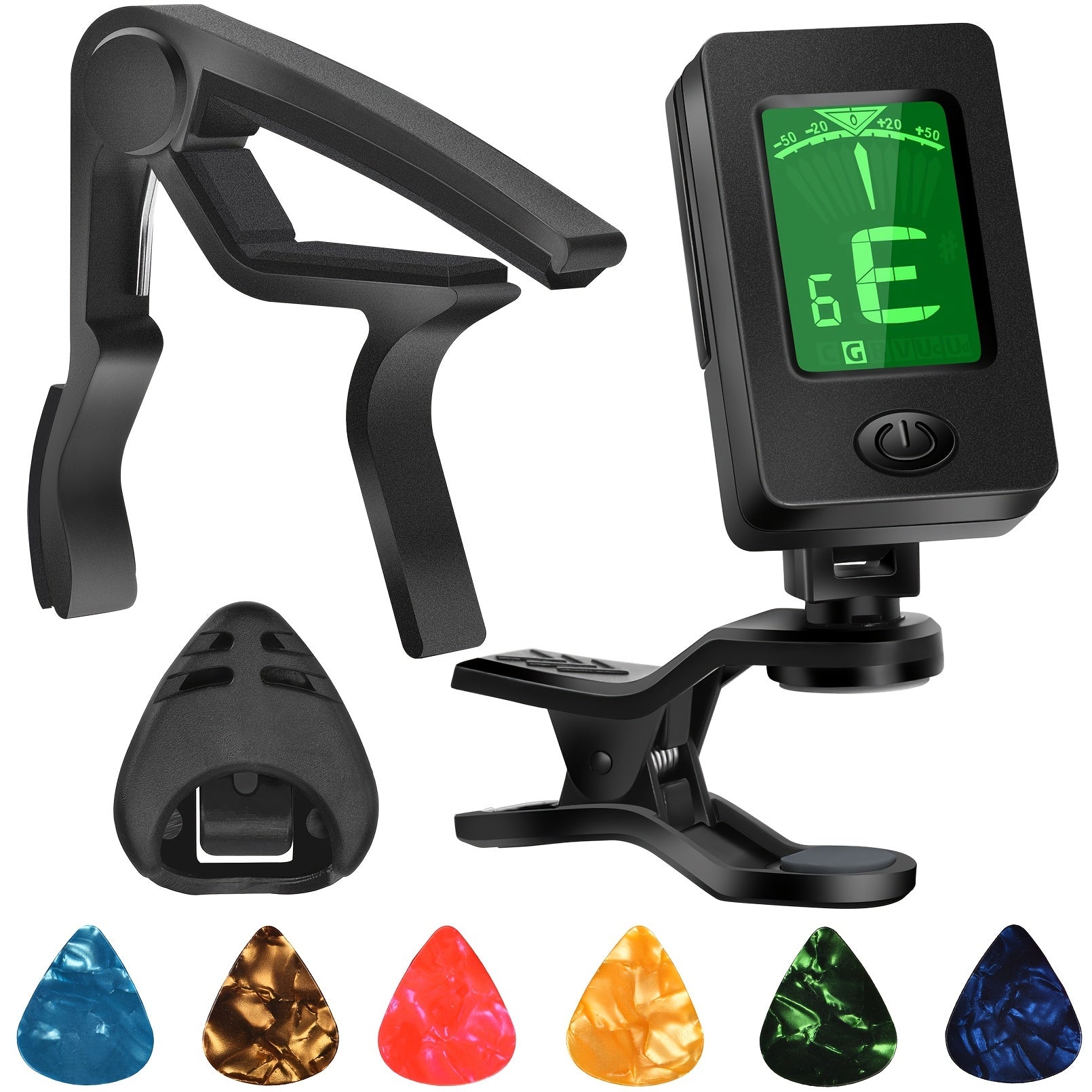 Guitar Tuner Set with Picks Capo and Clip-On Chromatic Tuner for Guitar Violin Bass Ukulele