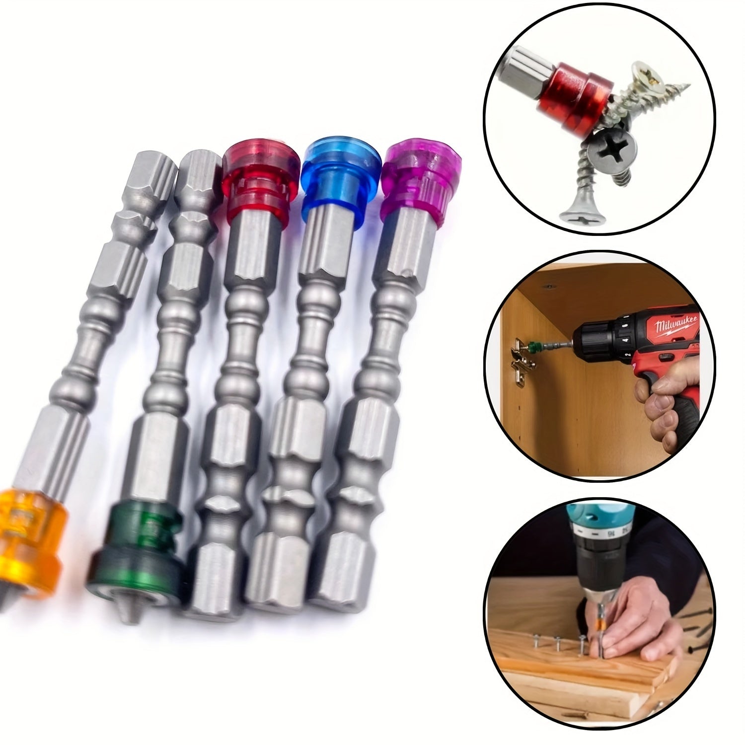 Juego de 5 piezas de brocas magnéticas de acero aleado S2, Phillips 2, vástago hexagonal, 65mm