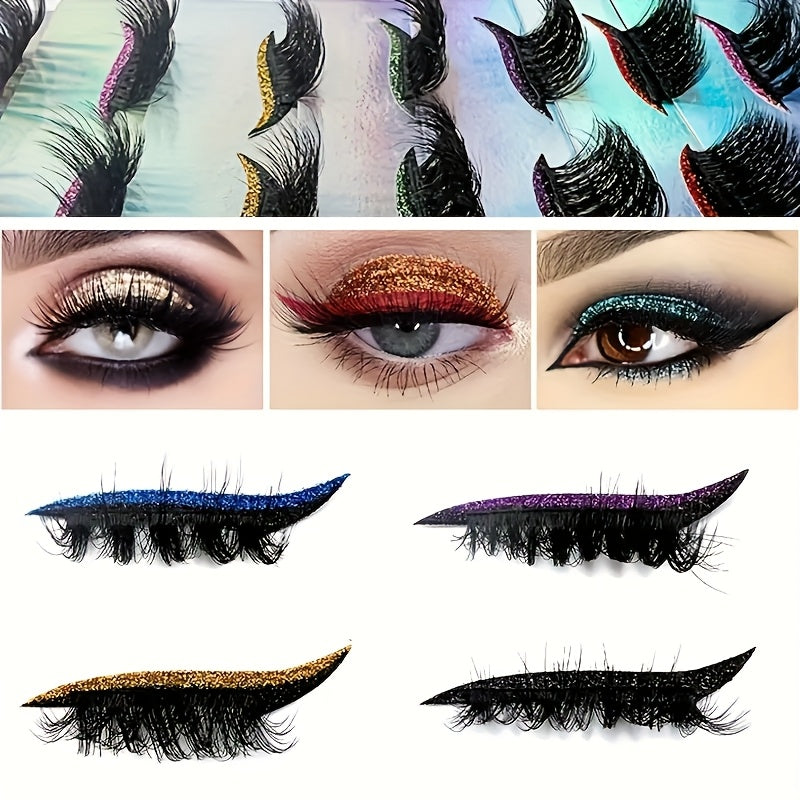 Glitter Self-Adhesive Waterproof Eyeliner and False Eyelashes Set for Party Stage Makeup