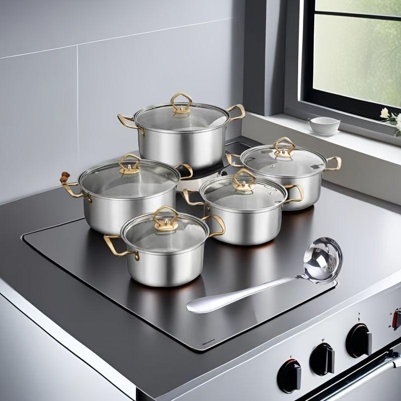 Durable Stainless Steel Soup Pot Set with Golden Soup Spoon for Cooking and Soup