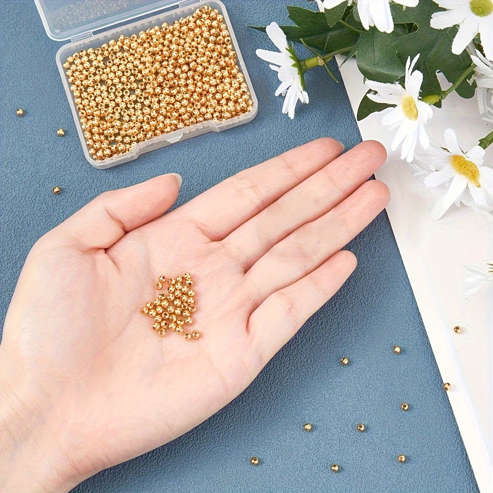 500 Pieces Hollow Round Stainless Steel Beads 3x3mm Gold for Jewelry Making