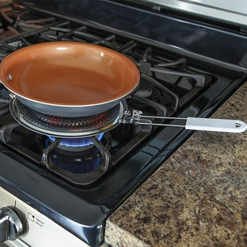 Stainless Steel Heat Diffuser Plate 20.32cm with Foldable Handle for Gas Electric Stoves