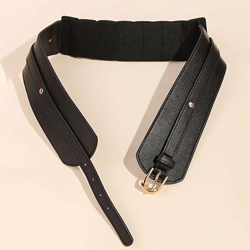 Women's Black Wide Belt with Punk Pin Buckle and PU Waistband