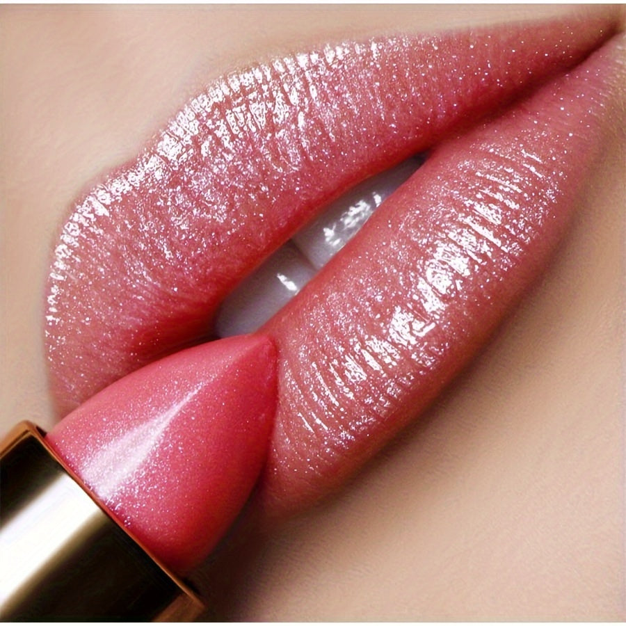 Женская перламутровая помада для губ стойкая увлажняющая металлический розовый блеск