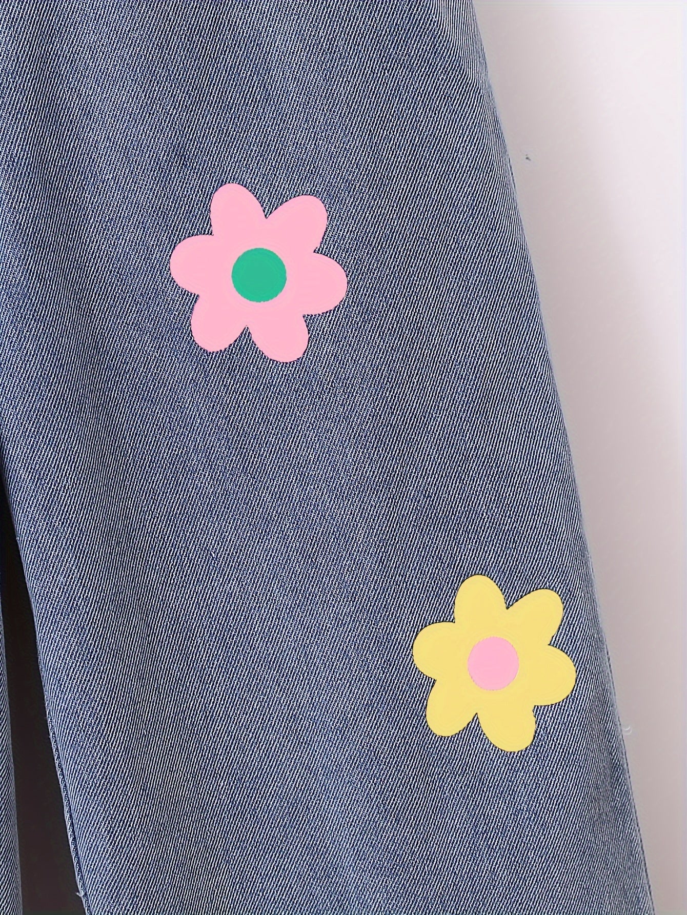 Girls' Floral Wide Leg Denim Jeans with Elastic Waist for Girls Over 3 Years Old