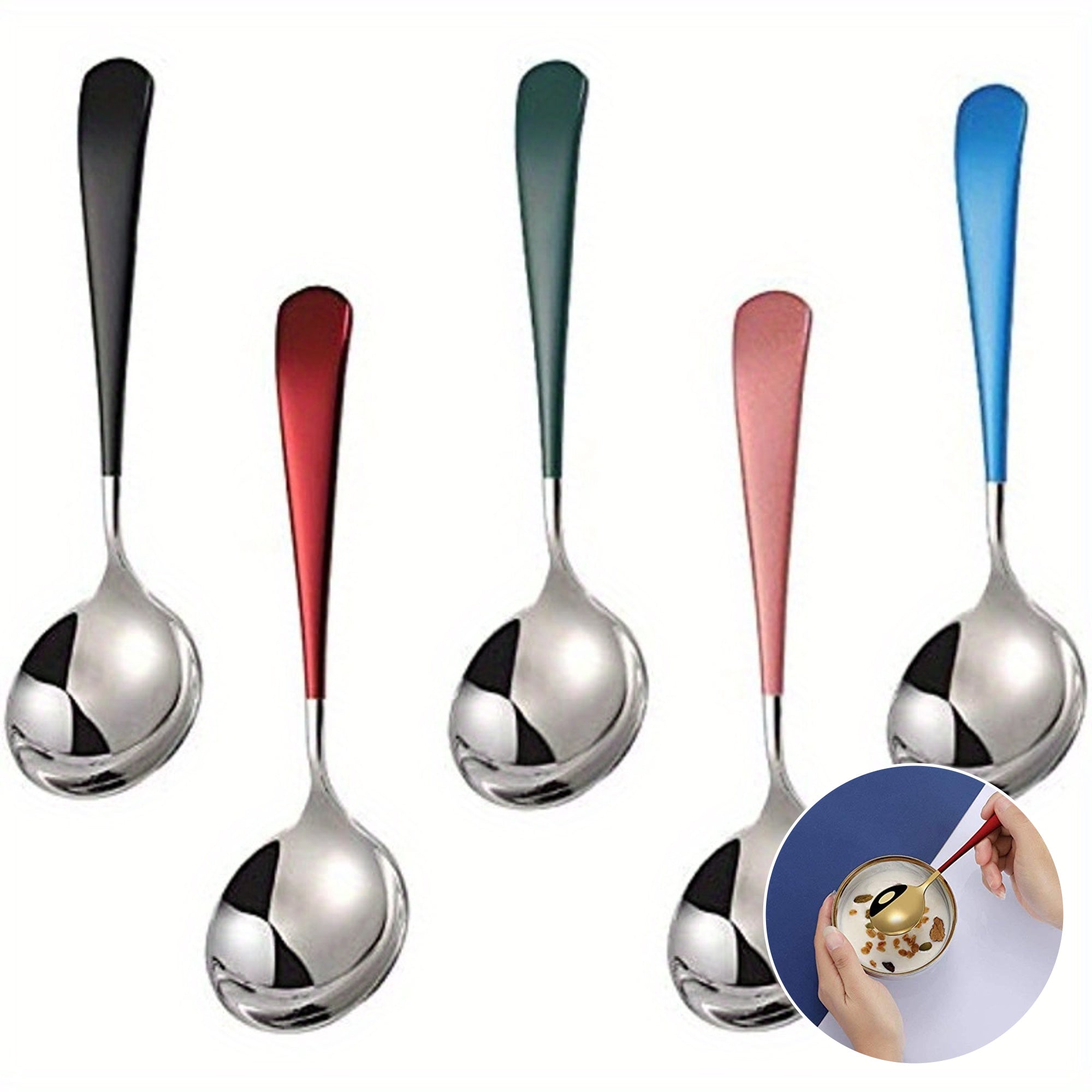 Stainless Steel Soup Spoons Set 5 Thick Modern Handles for Soup Cereal Dessert