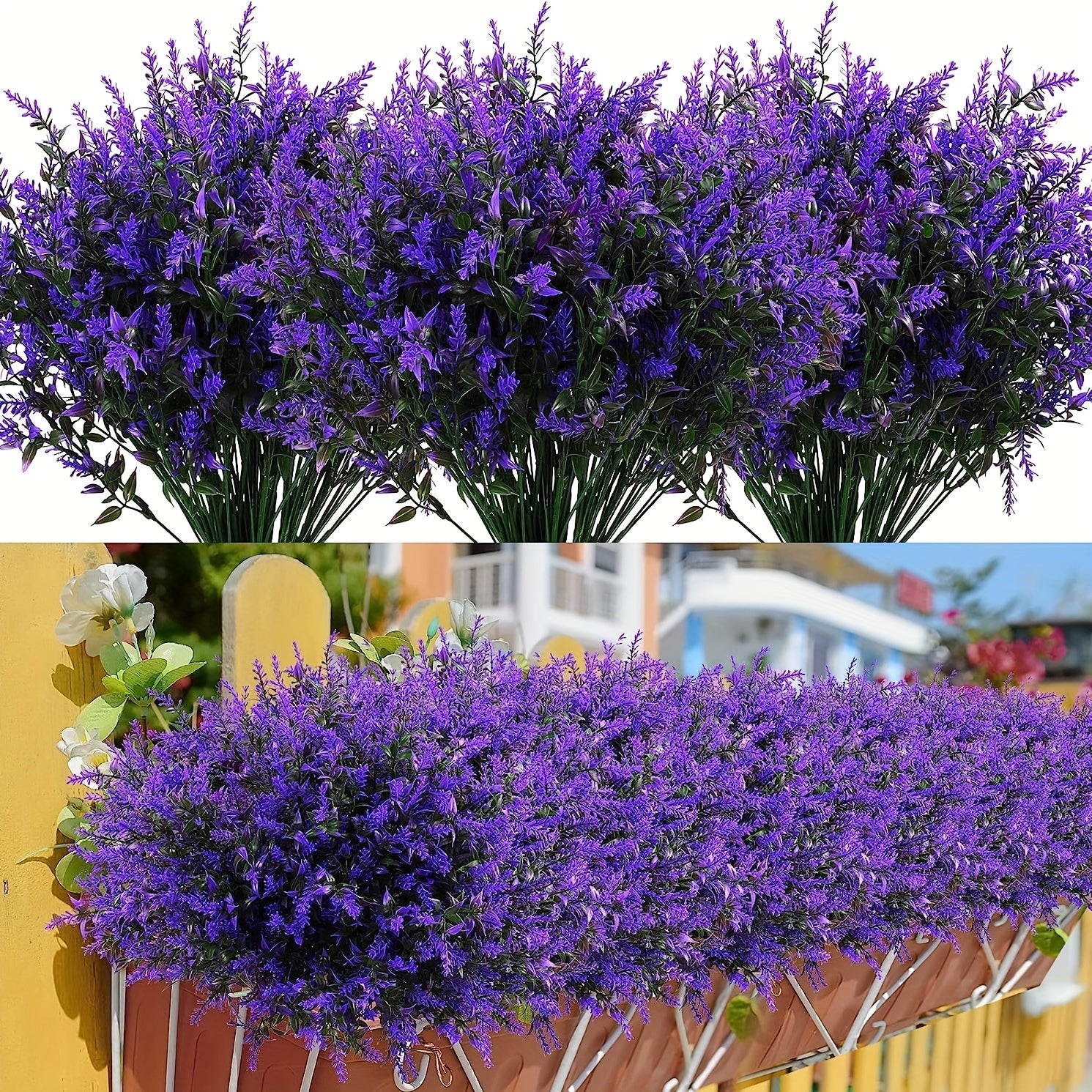 Artificial Lavender Flowers 12 Bundles UV Resistant Plastic Indoor Outdoor Decor