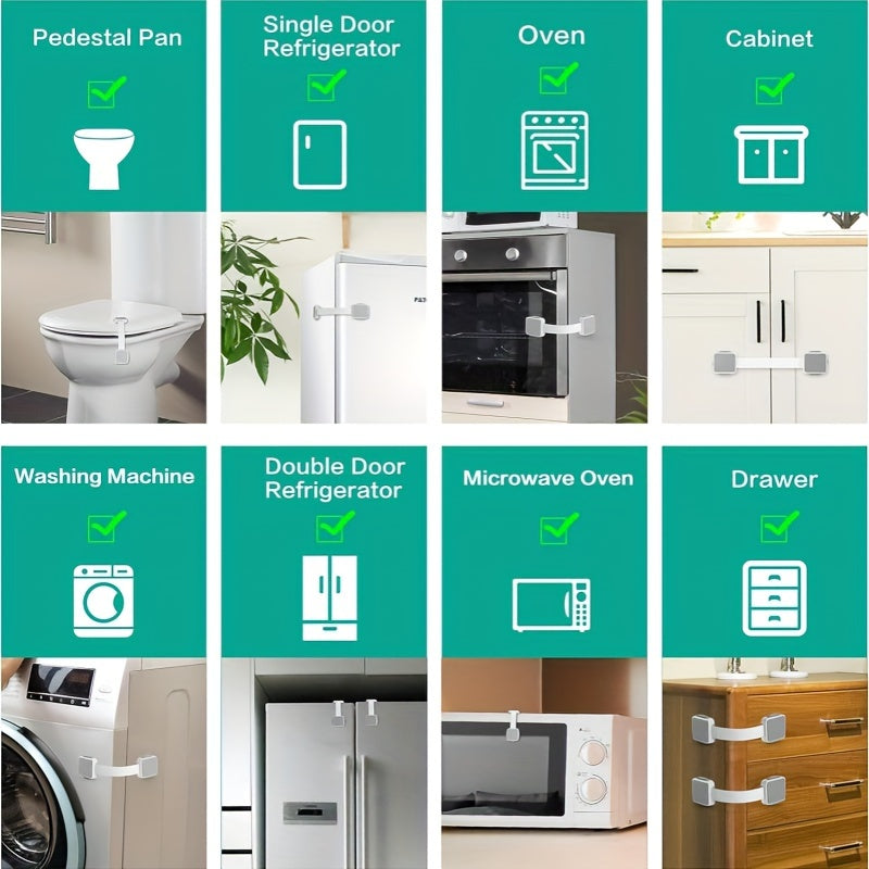 Set of 4 Gray Adhesive Cabinet Locks for Fridge Drawers Ovens and Cabinets