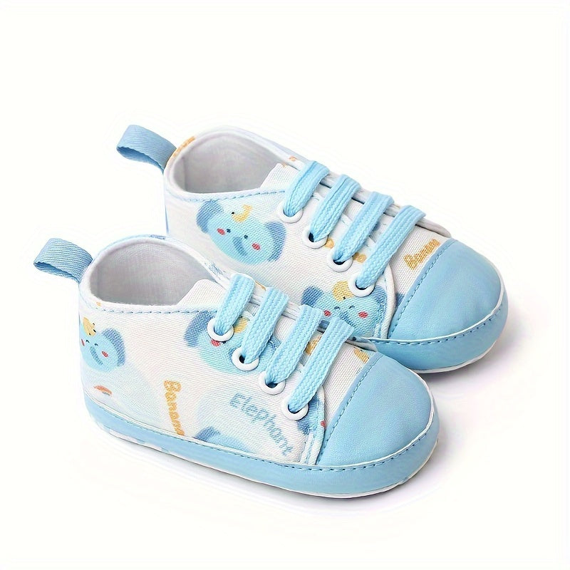 Baby Canvas Sneakers with Cartoon Print Adjustable Lace-Up Indoor Casual Shoes