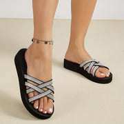 Women's Black Sandals With Thick Sole and Cross Straps for Casual Wear
