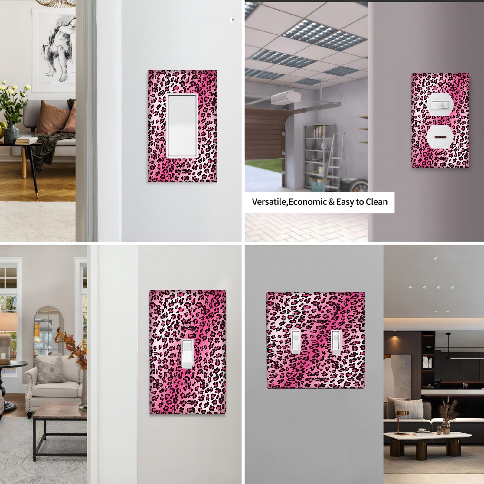 Розовая крышка для выключателя с леопардовым принтом на 1 или 2 переключателя