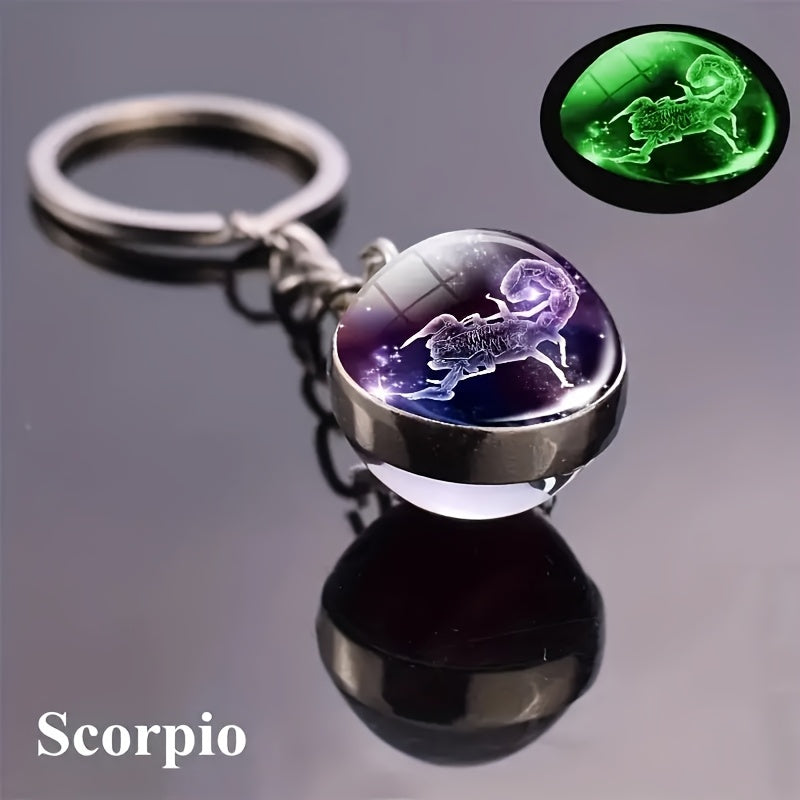 Starry Sky Glass Ball Car Keychain Zodiac Sign Auto Accessory Gift