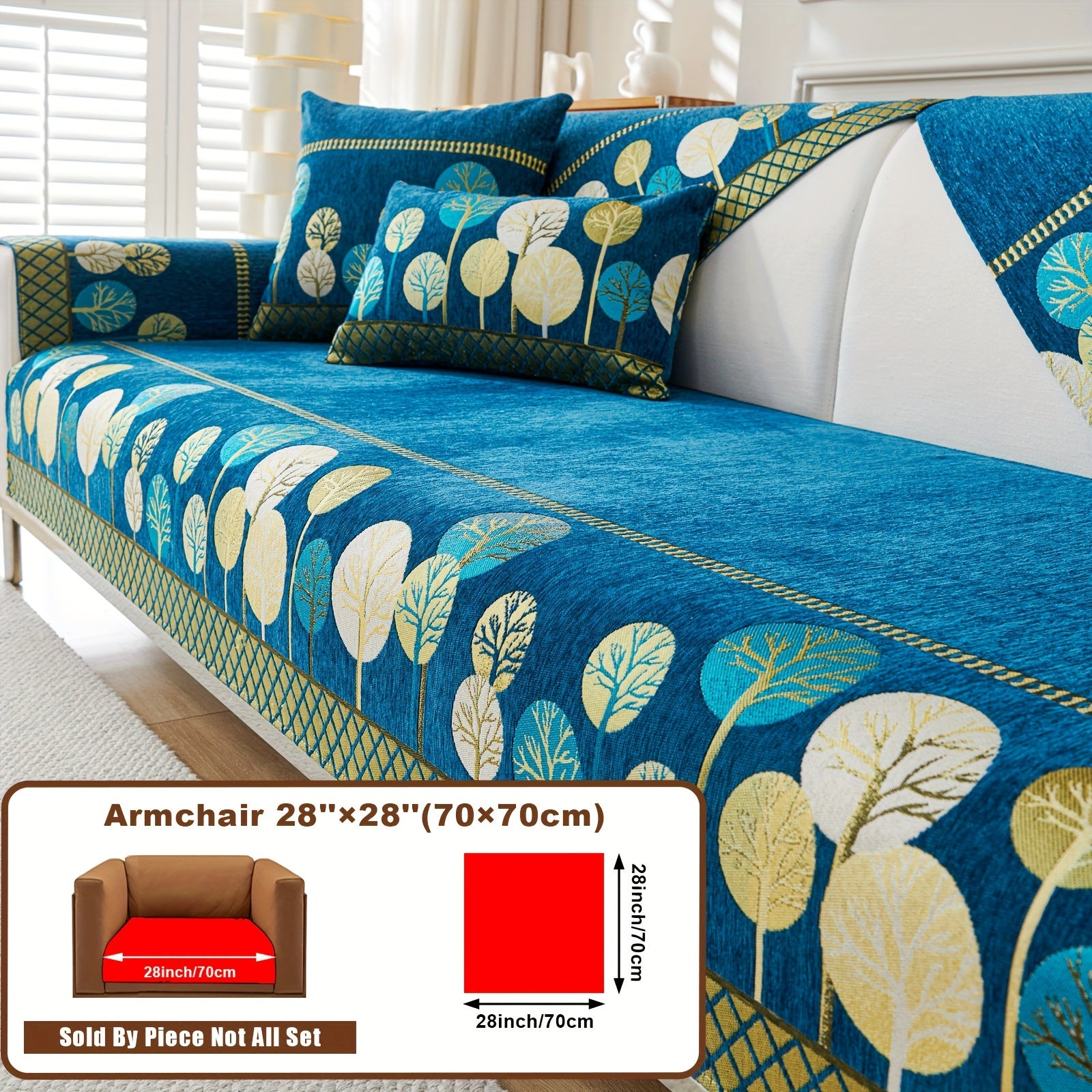 Boho Chic Jacquard Chenille Sofasi Qoplamasi Oygʻon Daraxt Mavzusi Boshqalar uchun Yoqimli Qattiq Yuvilishi Oʻz-oʻzidan yopishmaydigan Bardoshli Qalinlashtirilgan 4 oʻrindiqli kresloni mos keladi