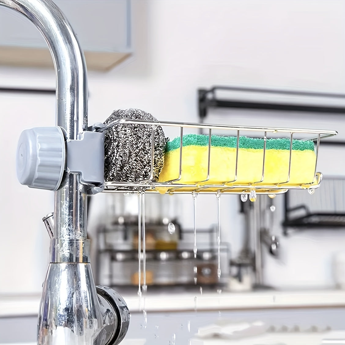 Qulay zanglamas po'latdan yasalgan kran caddy - Oshxona cho'michasi uchun organizator, gubka va mato ushlagich, idish yuvish savati - Hammom va oshxona tartibi uchun zaruriy narsa