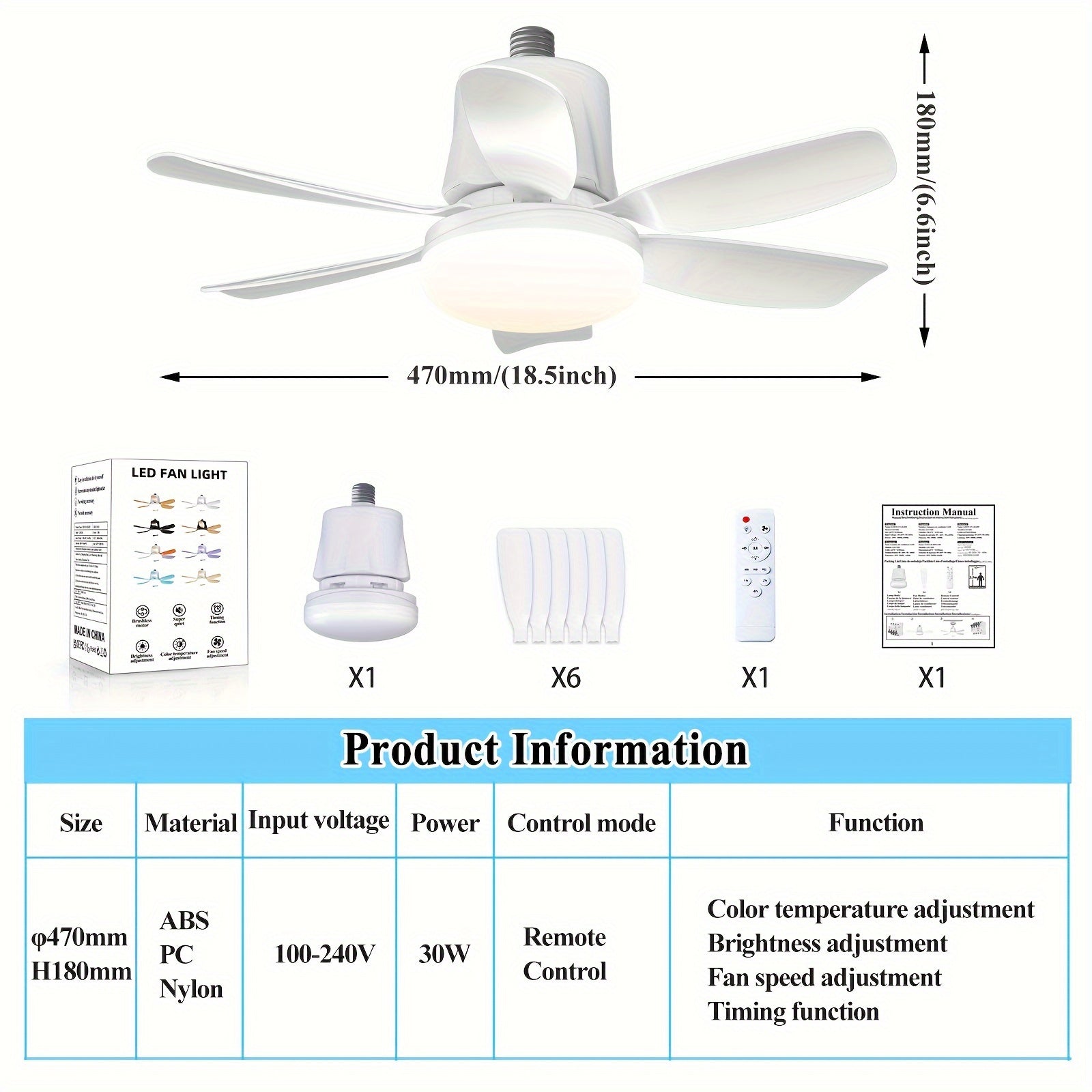 Modern Dimmable LED Ceiling Fan Light with Remote Multi-Speed 3 Color Options E26/E27 Hard-Wired Indoor