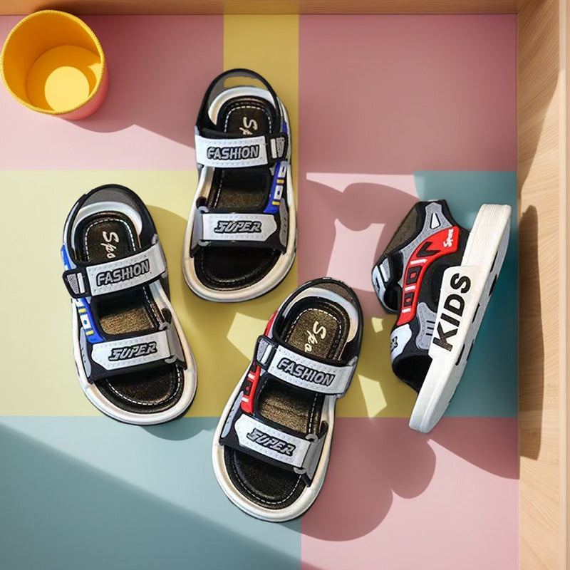 Boys' Open-Toe Sandals Adjustable Straps Indoor Outdoor PVC Microfiber Non-Slip