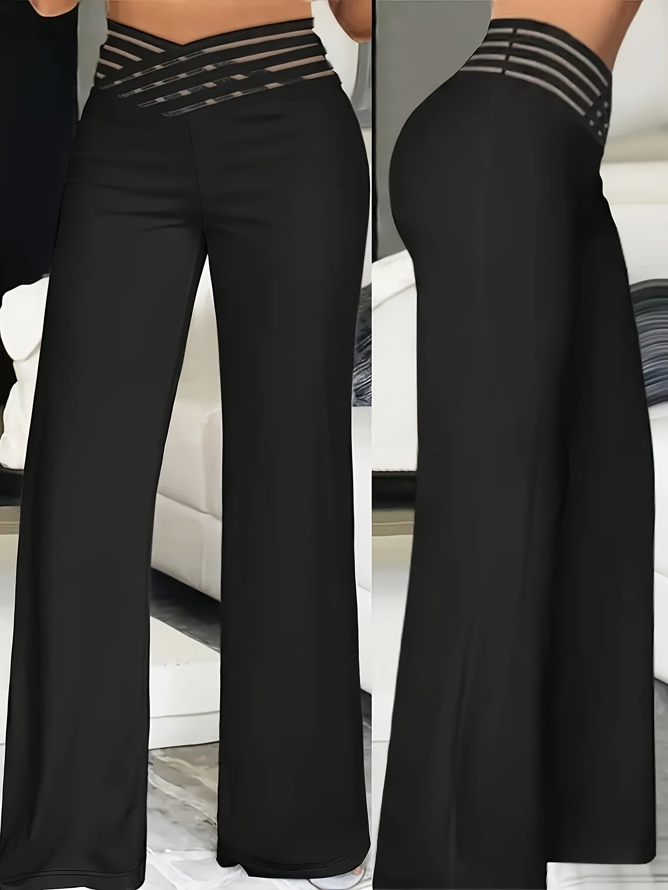 Pantalones de mujer de talla grande en negro con cintura en V para primavera y otoño cómodos