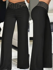 Pantalones de mujer de talla grande en negro con cintura en V para primavera y otoño cómodos