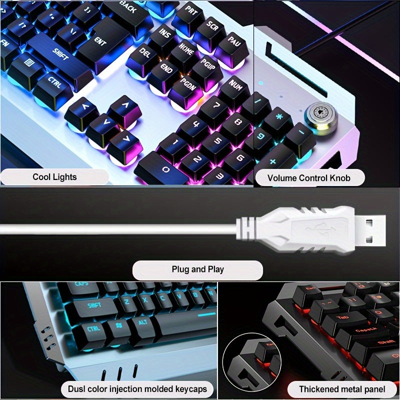 Wired Gaming Keyboard with LED Backlit Silent Design and Volume Knob for Desktop and Notebook Computers
