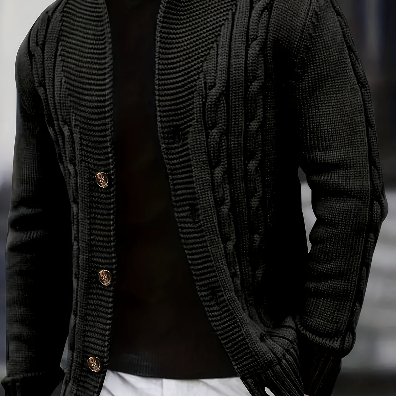 Men's V-Neck Knitted Cardigan Solid Color Acrylic Casual Autumn Winter Top