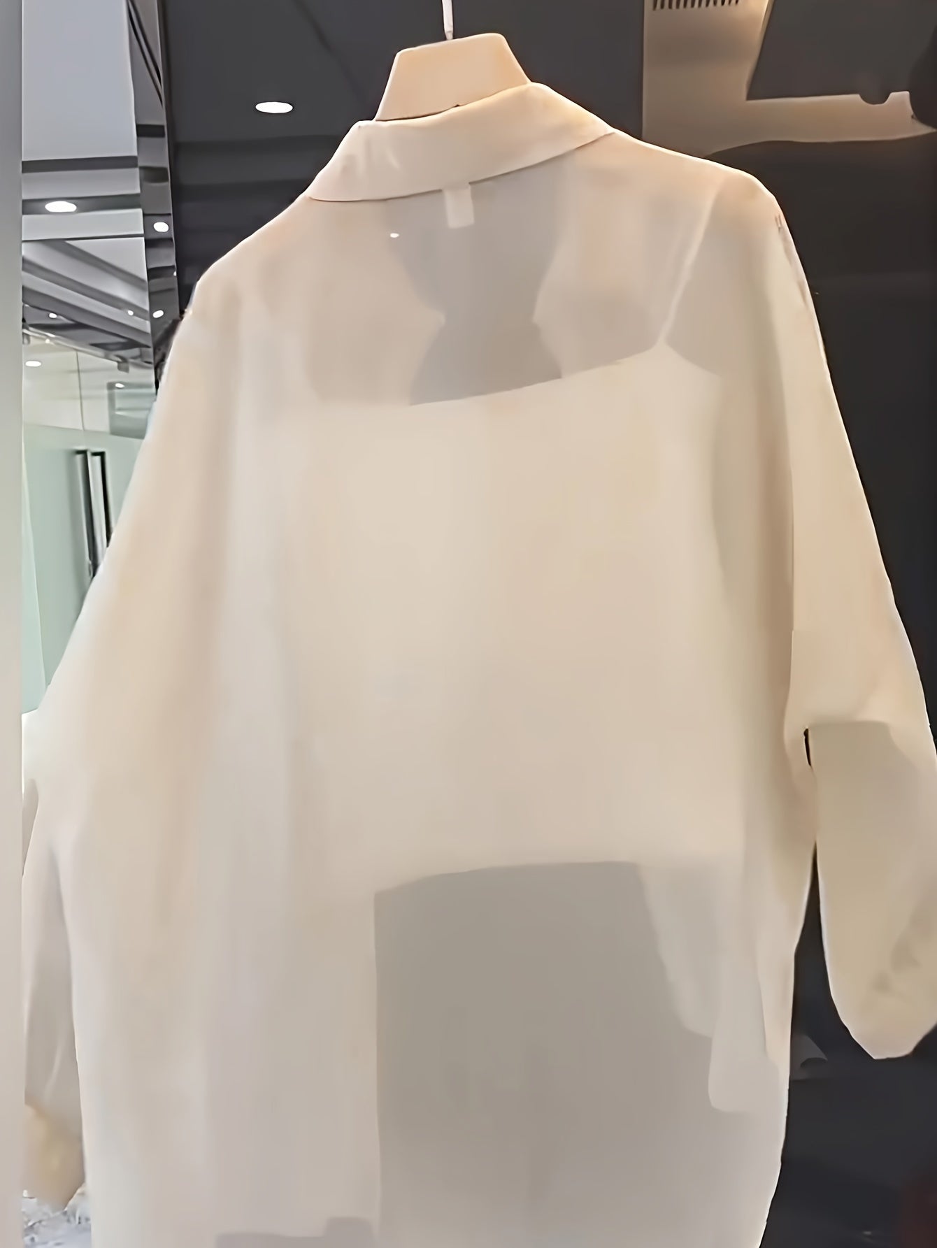 Women's Sheer Long Sleeve Button Shirt Spring Fall Solid Polyester Casual