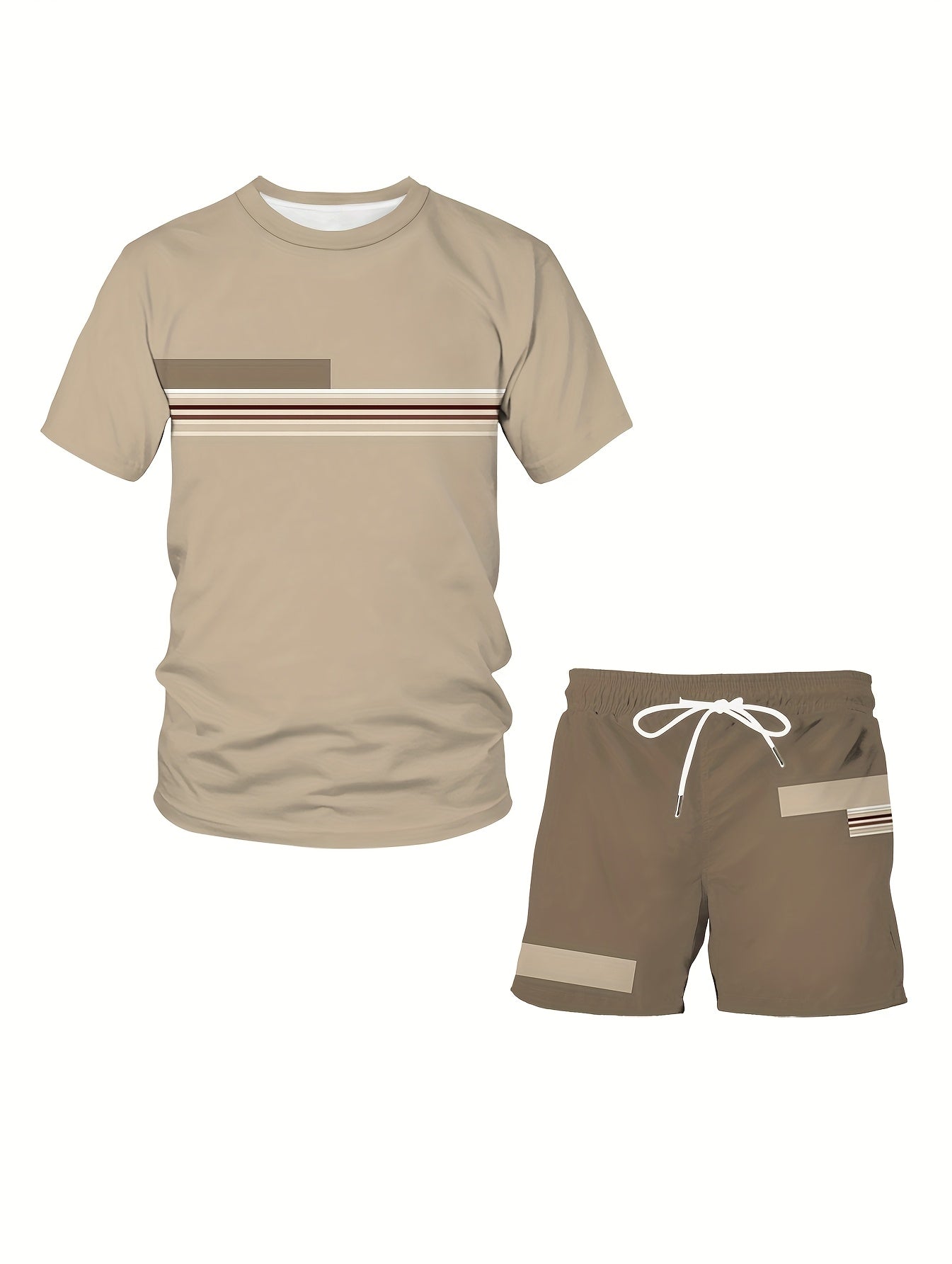 Plus Size Men's 3D Printed Short Sleeve T-Shirt and Fashion Shorts Set