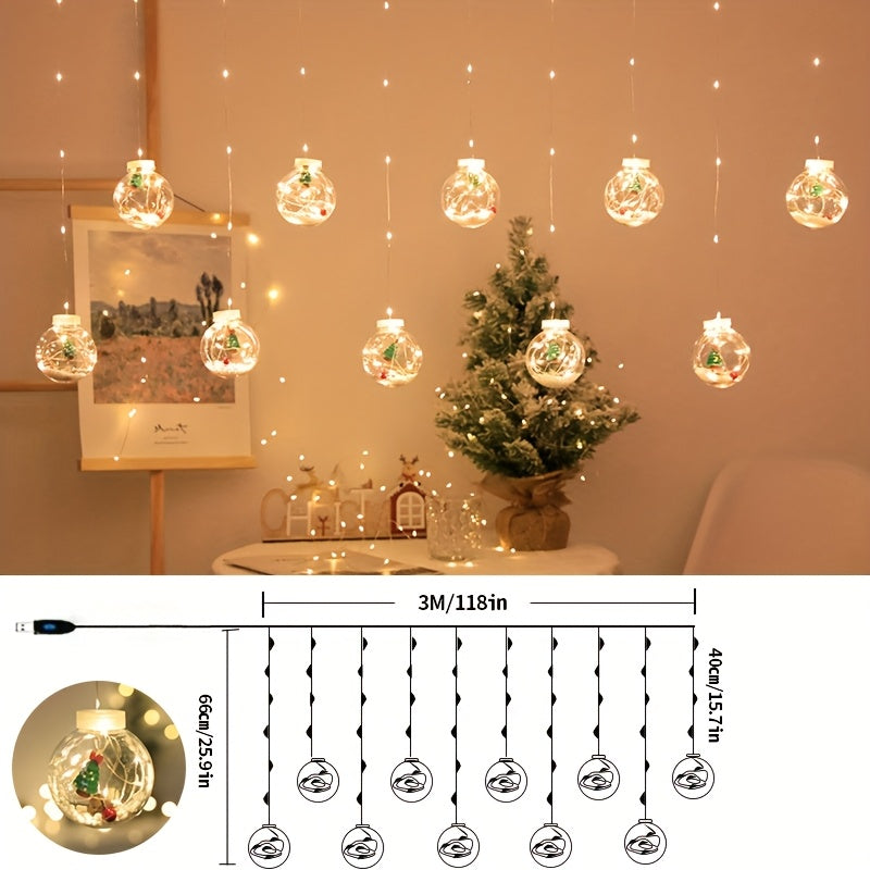 USB-Powered LED Curtain Lights with Snowman Pendant and Blinking Yellow Light for Holiday Decor